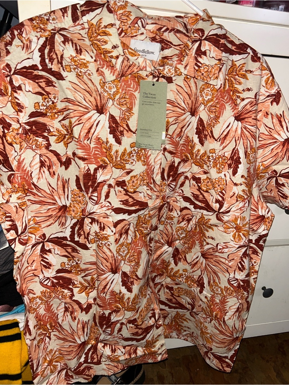 Goodfellow & Co Men's Short-Sleeve Button-Down in Cream, Orange and Brown Floral